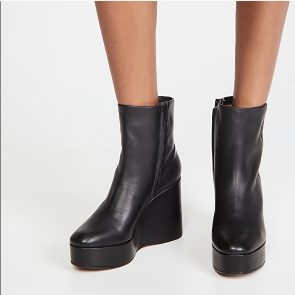 Robert Clergerie Black Leather Wedge Booties